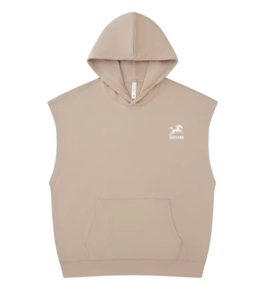 Sweat sans manches à capuche beige